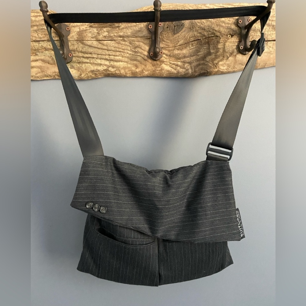 Charcoal Gray Pinstripe Suit Crossbody Bag